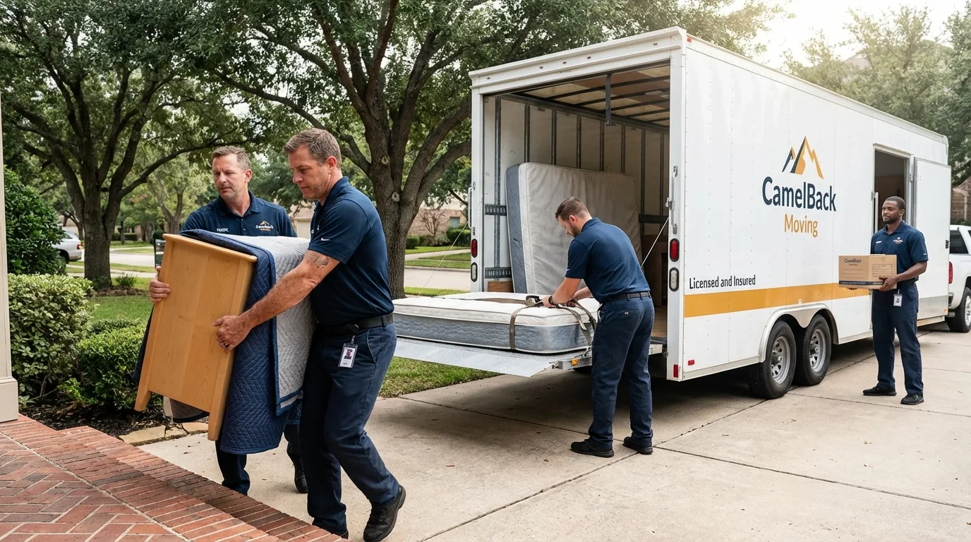 Crew loading residential truck for cross-state move from Beaver Dam, WI