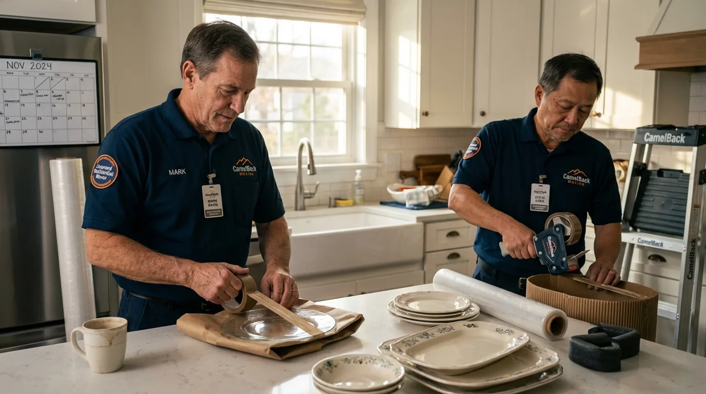 Professional crew packing kitchen dishware in Beaver Dam, WI